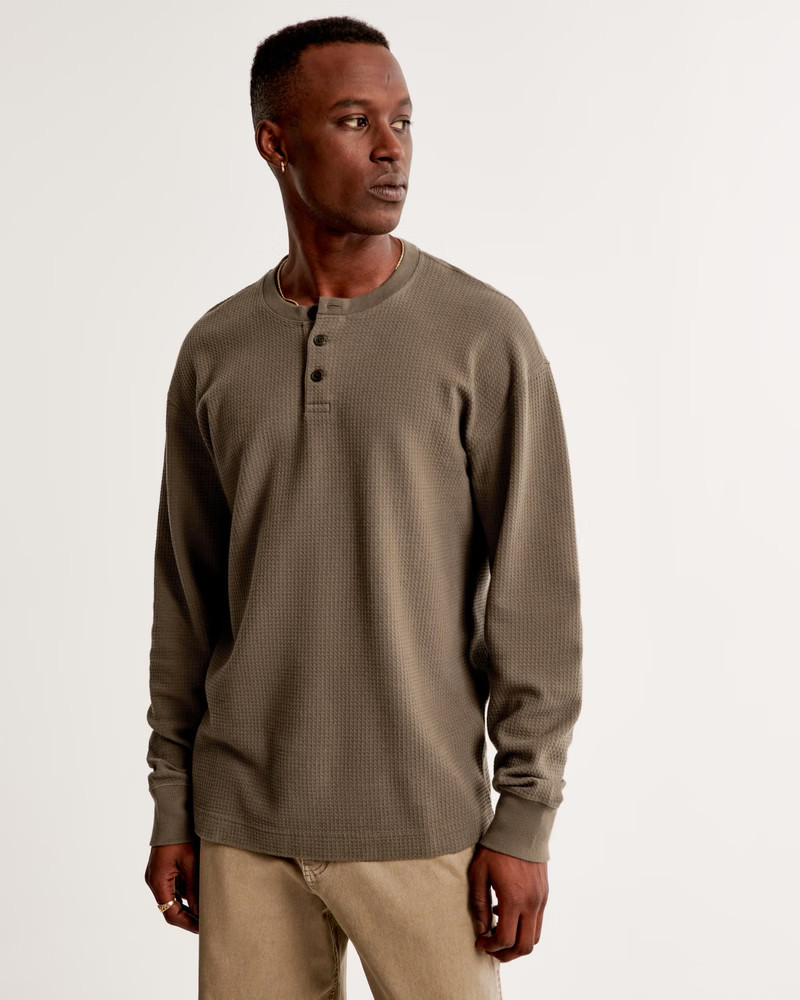 Long-Sleeve Grid Waffle Henley | Abercrombie & Fitch (US)