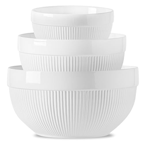 Large Ceramic Mixing Bowls, White Kitchen Bowls (1QT/2.3QT/4.6QT), Set of 3 Nesting Bowls for Baking, Cooking, Serving, Prepping, Dough Bread Making Bowl, Microwave and Dishwasher Safe | Amazon (US)