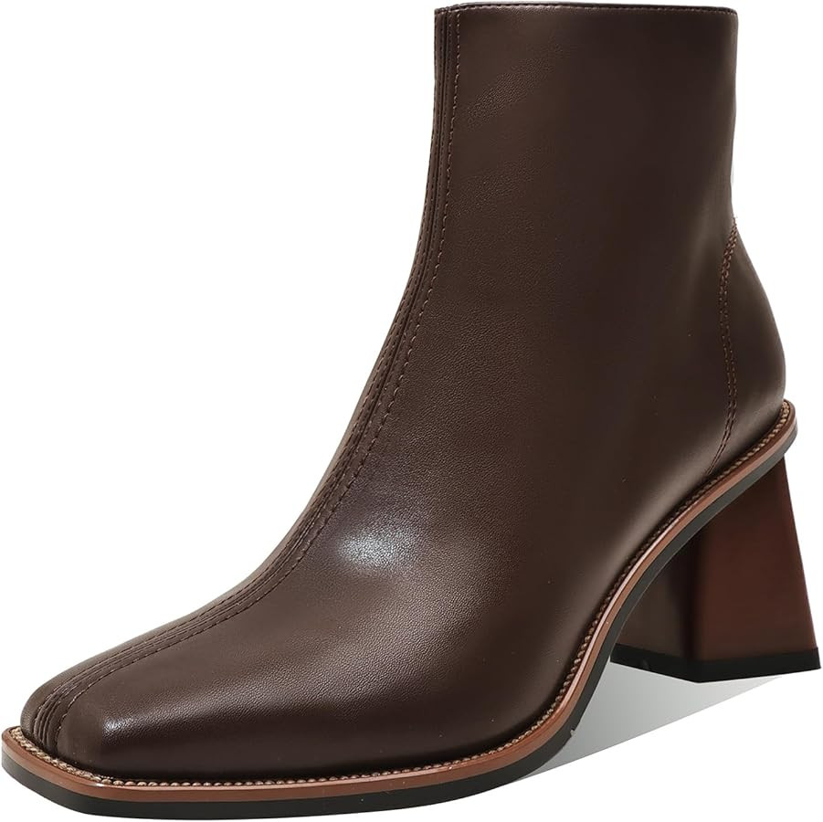 MOTIMODEN Womens Ankle Boots Chunky Mid Heel Booties Retro Square Pointed Toe Side Zipper Short B... | Amazon (US)