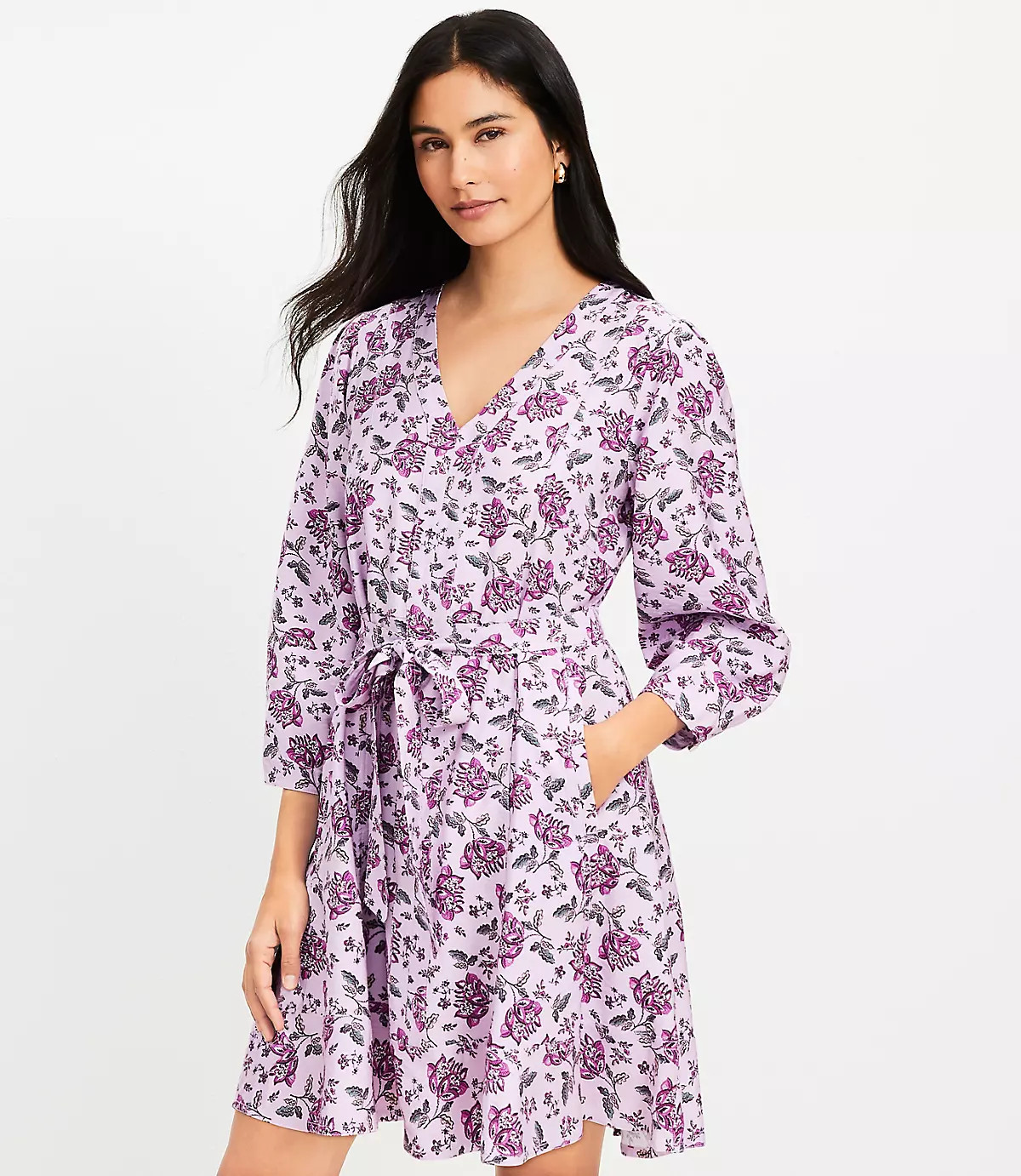 Floral Balloon Sleeve Mini Pocket Dress | LOFT