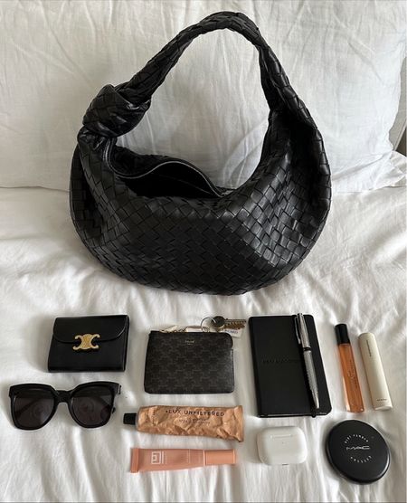 Small Bottega Jodie & What’s Inside. All of my purse essentials! 

bags l purse l location l travel size l hand lotion l wallet l handbag l jodie l bottega l sunglasses 