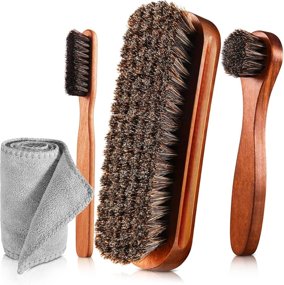 4 Pcs Horsehair Shine Shoes Brush Kit Polish Dauber Applicators Cleaning Leather Shoes Boots Care... | Amazon (US)