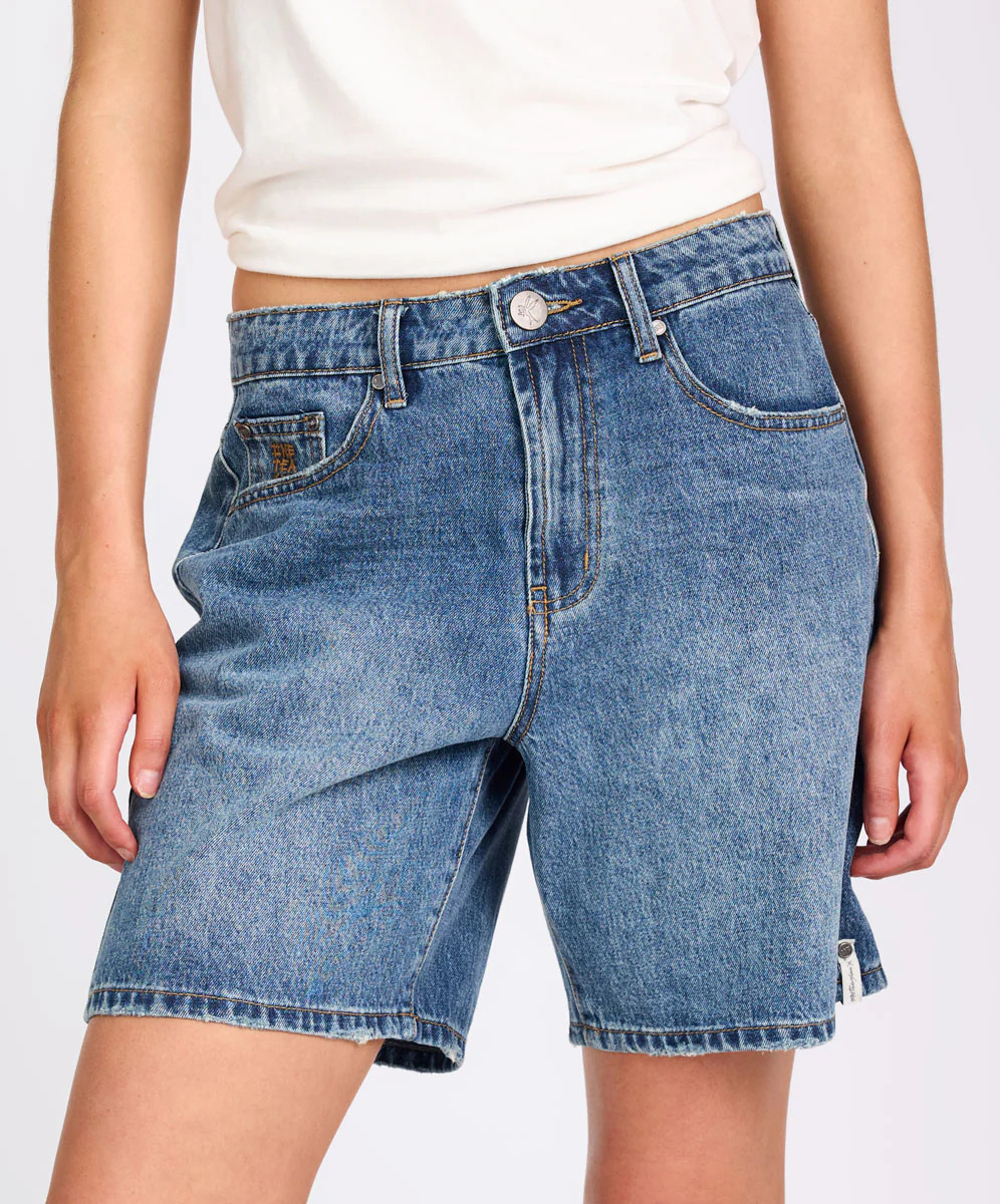Jacksons Mid Waist Wide Leg Denim Shorts - Westland Blue | One Teaspoon | OneTeaspoon