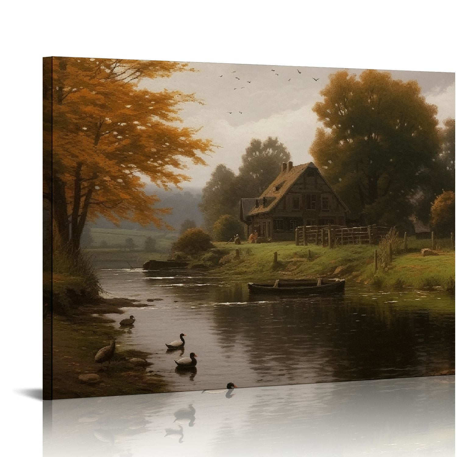 ONETECH Framed Autumn Fall Forest River Landscape Wall Art, Vintage Botanical Wall Décor 16\x12\ | Walmart (US)