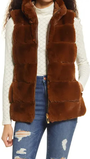 Via Spiga Chevron Faux Fur Reversible Vest | Nordstrom | Nordstrom