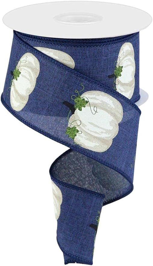 Pumpkins with Leaves on Canvas Wired Edge Ribbon, 10 Yards (Navy, Cream, Beige, Brown, Moss, 2.5 ... | Amazon (US)