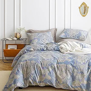 Bohemian Damask Duvet Cover King 100% Cotton Boho Khaki Floral Duvet Cover 3 Pcs Set 1 Blue Paisl... | Amazon (US)