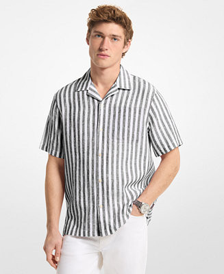 Michael Kors Men's Striped Camp-Collar Shirt - Macy's | Macy's