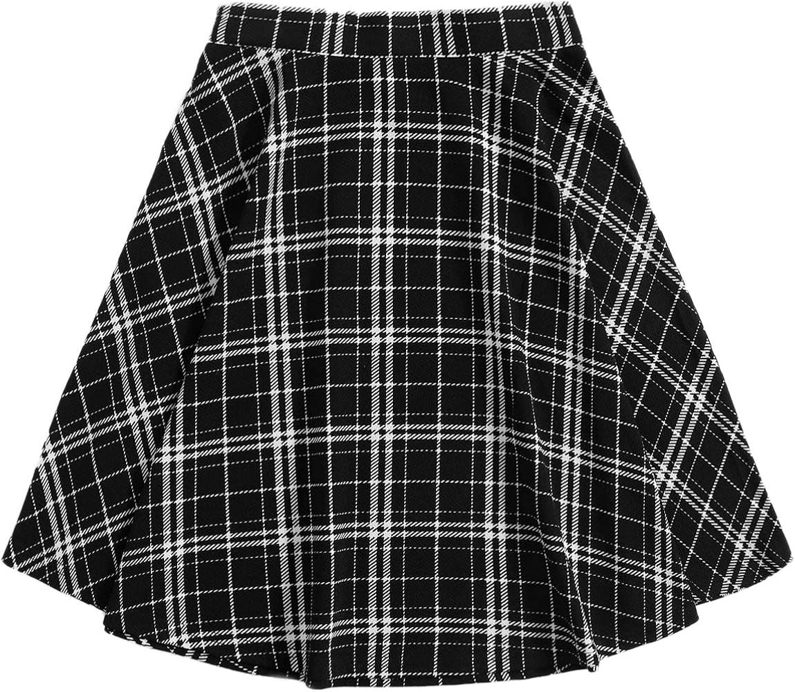 WDIRARA Women's Plaid High Waist Pleated Skater A Line Uniform Mini Skirt | Amazon (US)