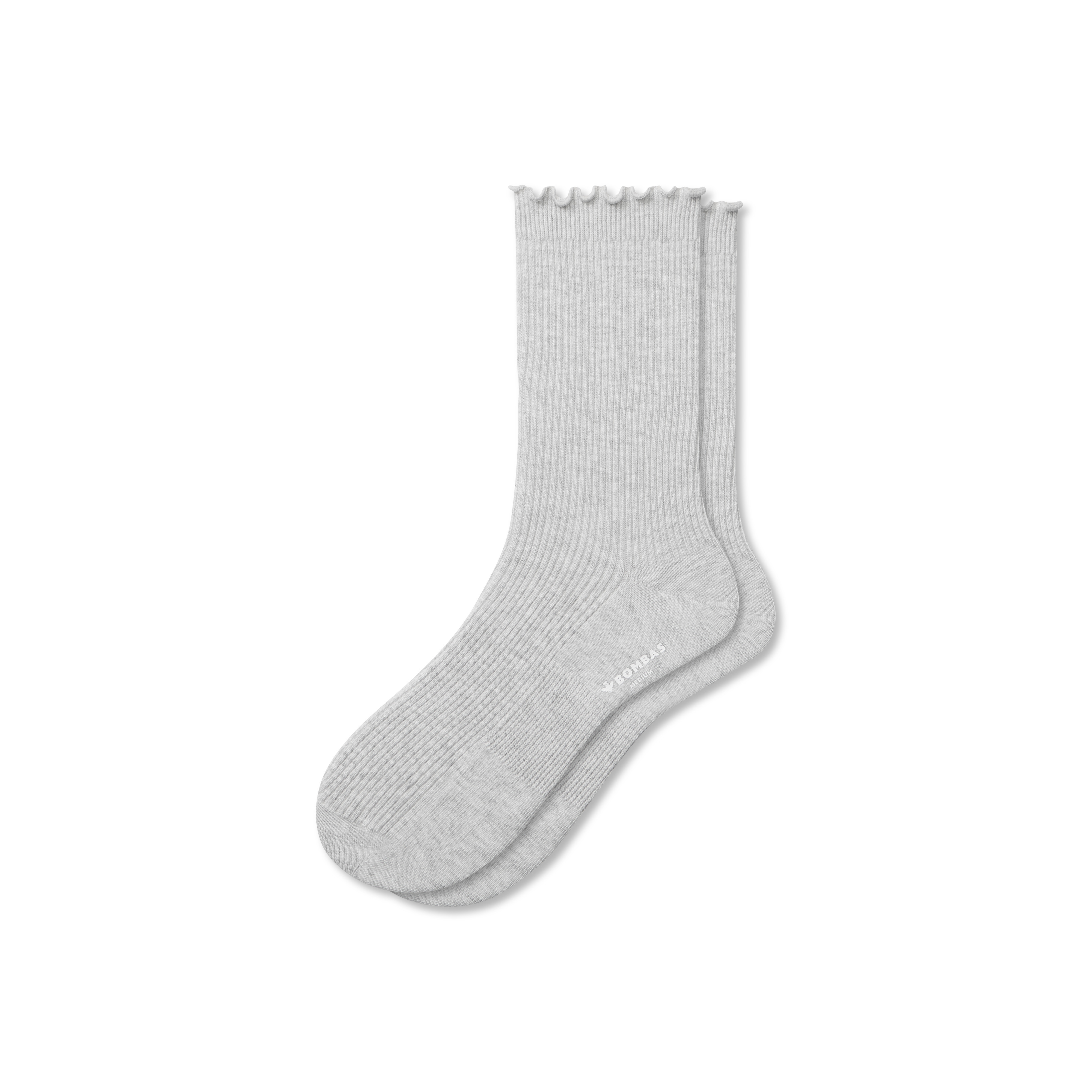 Women's Ruffle Rib Half Calf Socks - Light Grey Heather - Small - Cotton Blend - Bombas | Bombas