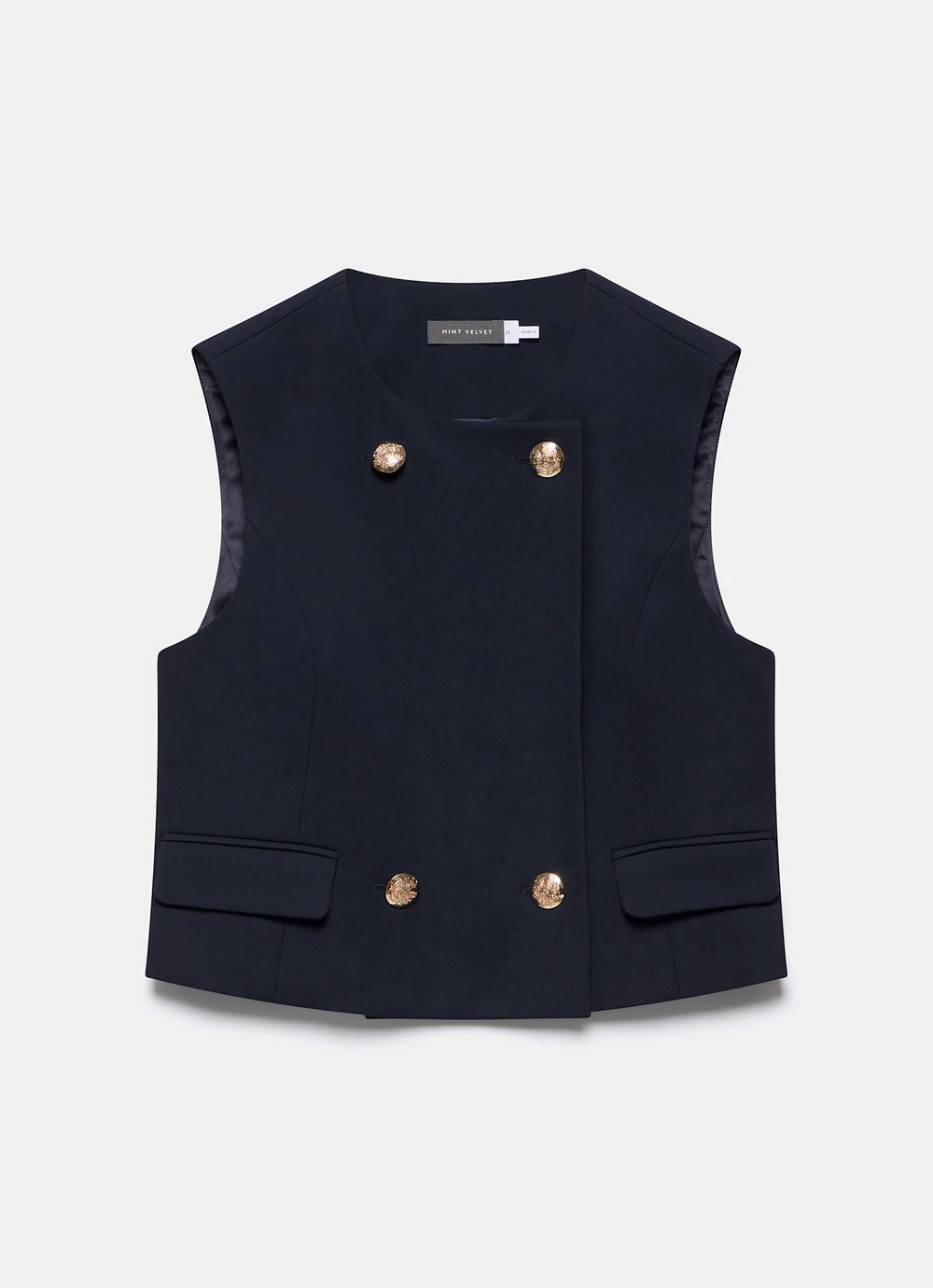 Navy Button Detail Waistcoat | Mint Velvet