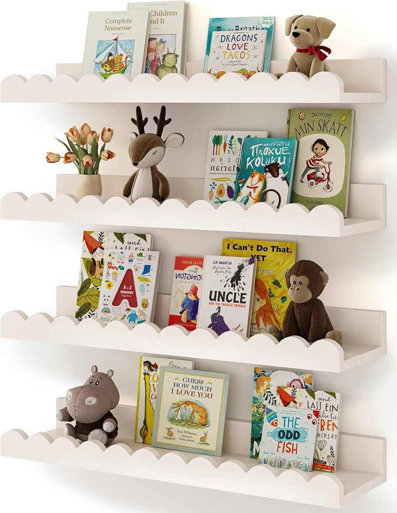 Shario Nursery Book Shelves, 4-Pack White Floating Shelves for Wall Kids, Scalloped Shelves, Wall... | Amazon (US)