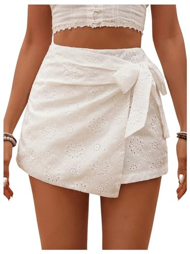 Milumia Women's Summer Wrap Tie Skirt Eyelet Knot Side Boho High Waist Skirts Shorts Skort | Amazon (US)
