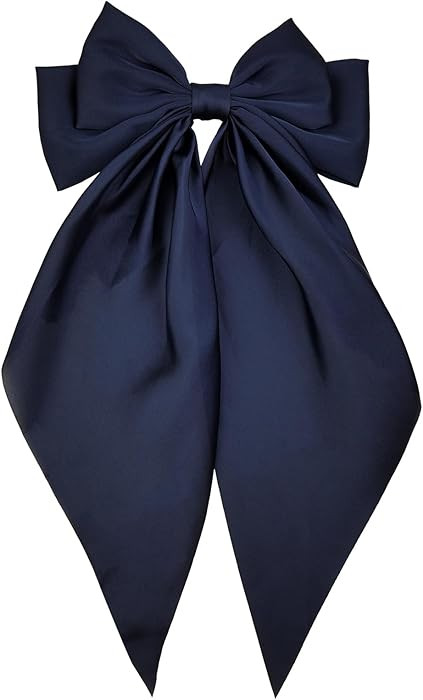 Amazon.com : JGQUR Large Navy Blue Satin Hair Bow Clip for Women Girls Oversized Long Tail Hair A... | Amazon (US)