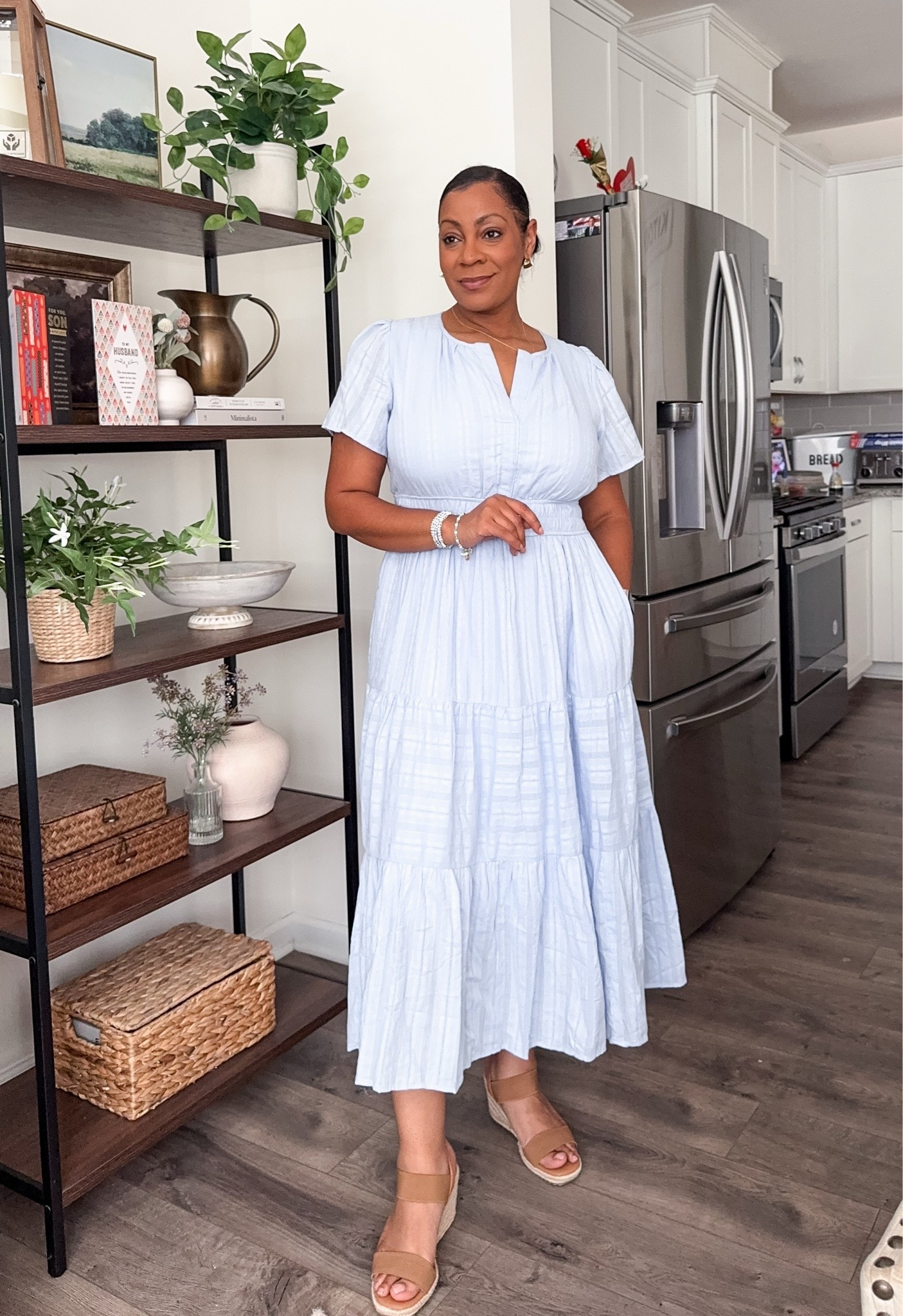 This modest maxi dress is the definition of effortless summer style. The flowy tiered silhouette, flattering smocked waist, and pockets make it an easy choice for everything from brunch to vacation days. Paired with neutral wedges for a polished look that still feels comfortable 🤍

amazon fashion, blue maxi dress, summer dress, midi dress, flowy dress, over 40 style, midsize fashion, casual chic, vacation outfit, brunch outfit, spring fashion, pockets dress, wedge sandals, feminine style, everyday outfit

#LTKootd #LTKMidsize #LTKSeasonal