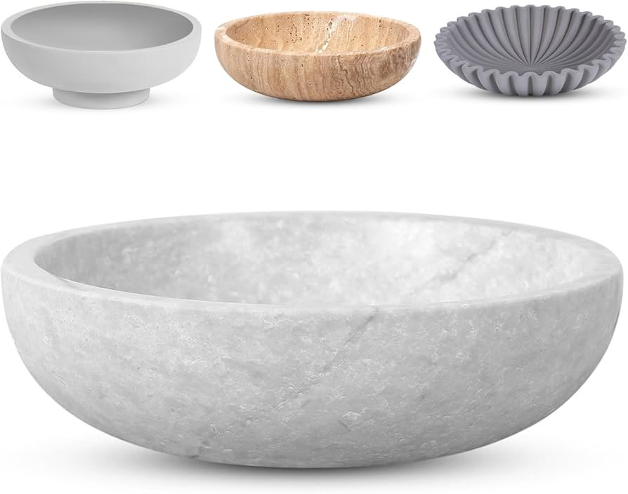 Travertine Decorative Bowl - 7.8” Diameter & 2” Height - Key Bowl for Entryway Table - Traver... | Amazon (US)