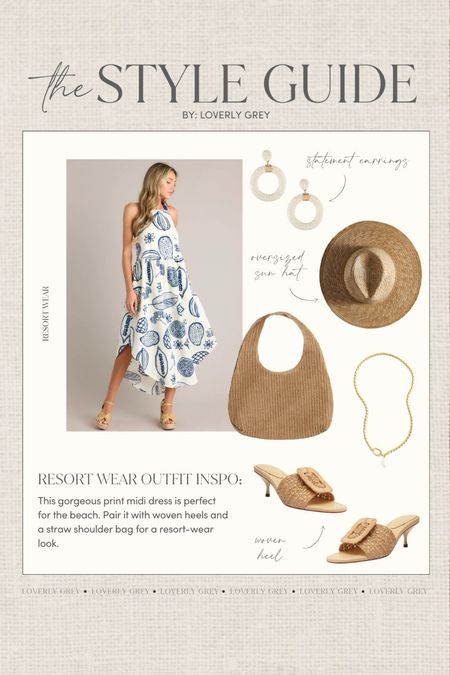 Resort wear outfit idea. This print midi dress and woven heel are perfect for a beach look. Loverly Grey, outfit idea

#LTKSeasonal #LTKBeauty #LTKStyleTip