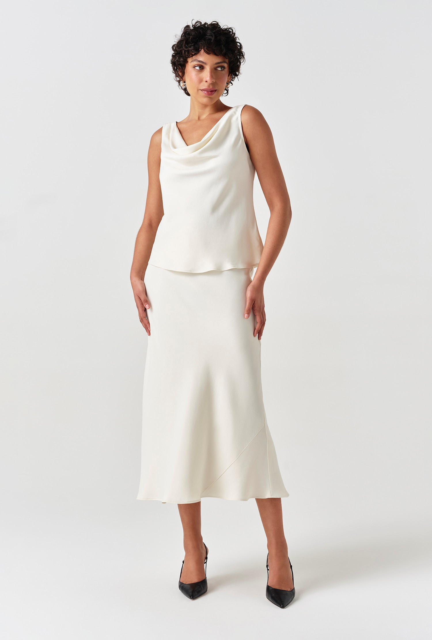 Dahlia Picot Trim Satin Midi Skirt | Ghost