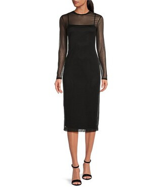 Gianni Bini Jordy Mesh Long Sleeve Crew Neck Slip Dress | Dillard's | Dillard's