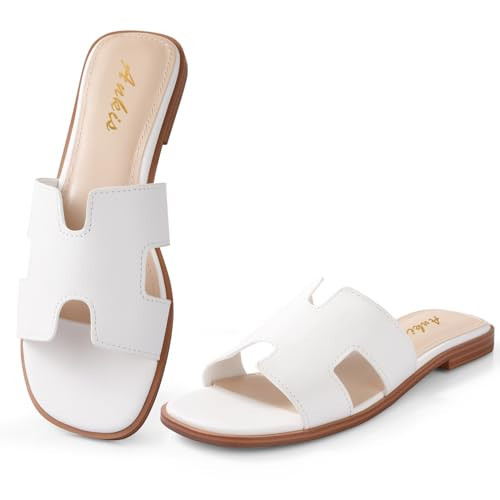 Ankis Women's Slide Sandal Fashion Flat Summer White 9.5 | Amazon (US)