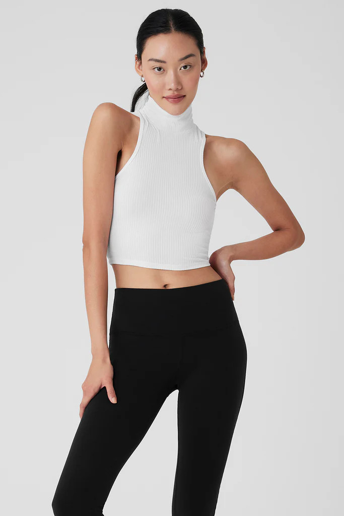 Ribbed Sea Coast Cropped Turtleneck Tank - White | Alo Yoga (US)