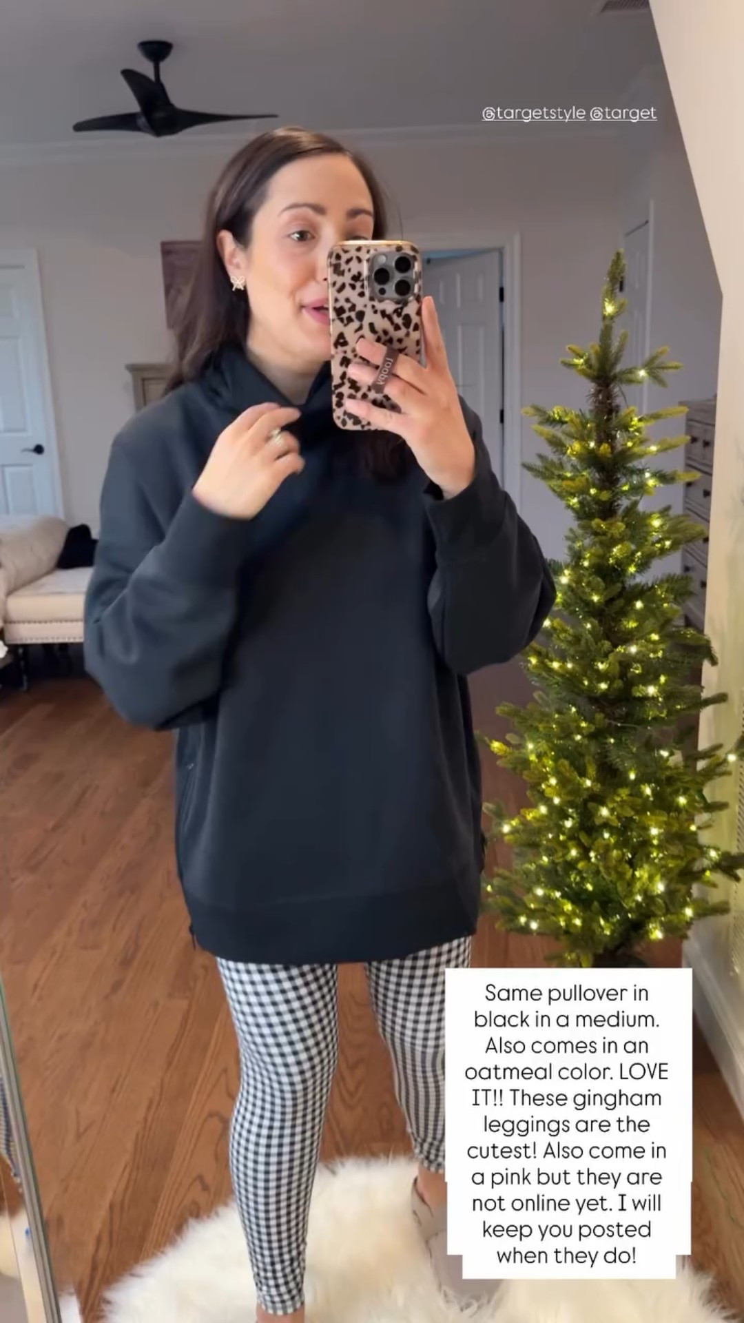 Same pullover in black in a medium. Also comes in an oatmeal color. LOVE IT!! These gingham leggings are the cutest! Also come in a pink but they are not online yet. I will keep you posted when they do! @targetstyle @target