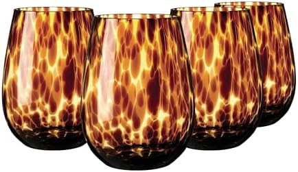Joseph Sedgh Collection Tortoise Shell Stemless Wine & Water Glass Set of 4 – 16.91 oz Borosili... | Amazon (US)