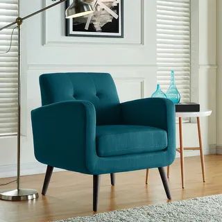 Keflavik Mid-century Peacock Blue Linen Arm Chair - Peacock Blue | Bed Bath & Beyond