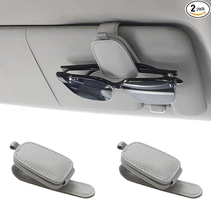 2 Packs Sunglasses Holders for Car Visor - Magnetic Leather Sunglasses Holder and Ticket Card Cli... | Amazon (US)