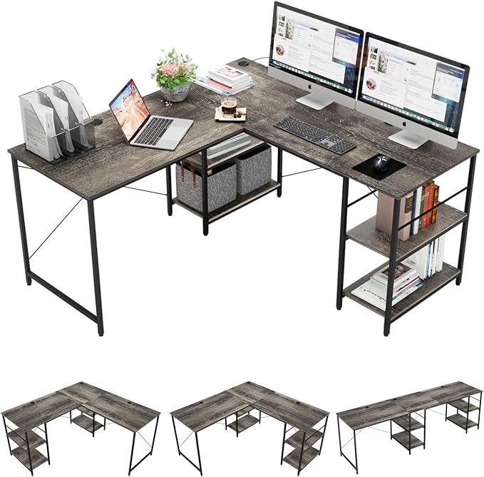 Bestier L-Shaped Gaming Desk with Shelves, Adjustable 59" 4 L Shaped or 95.2" Long Desk with 3 Ca... | Amazon (US)