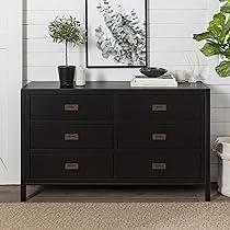 57" Classic Solid Wood 6-Drawer Dresser - Black | Amazon (US)