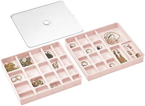mDesign Stackable Plastic Storage Jewelry Box - 2 Organizer Trays with Lid for Drawer, Dresser, V... | Amazon (US)