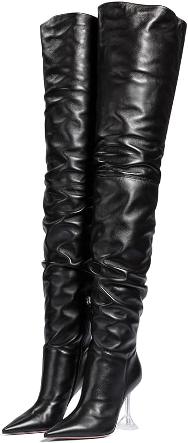 anteikira Women's Fashion Pointed Toe Clear Heel Over the Knee Boots Slouch High Heel Side Zipper... | Amazon (US)