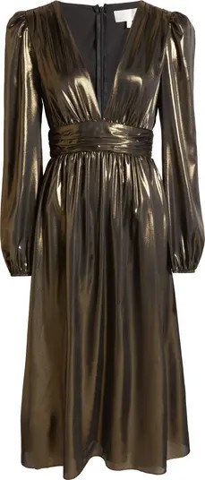 Plunge Neck Long Sleeve Metallic Lamé Dress | Nordstrom