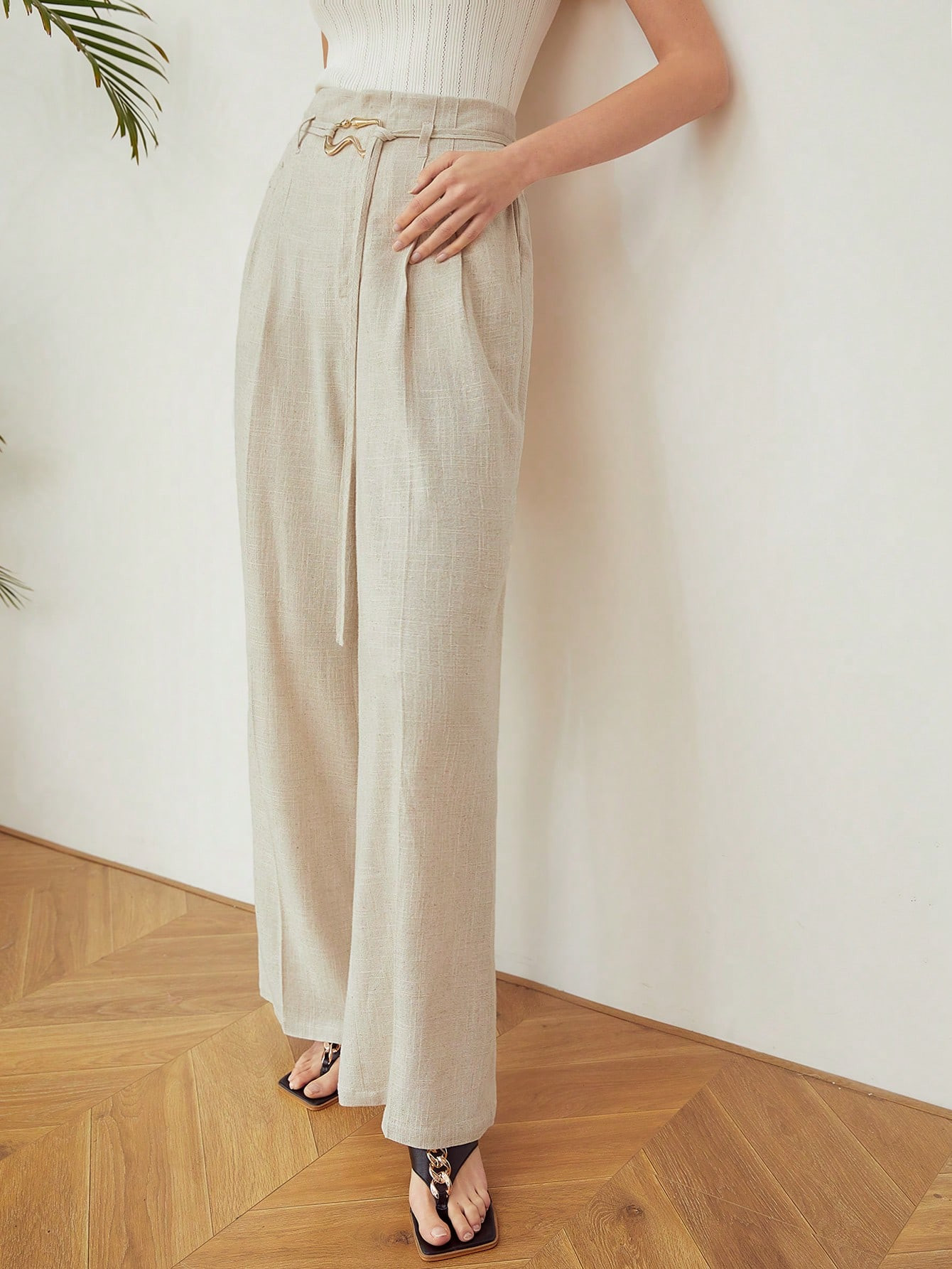 MOTF PREMIUM Calças ampla com cinto | SHEIN