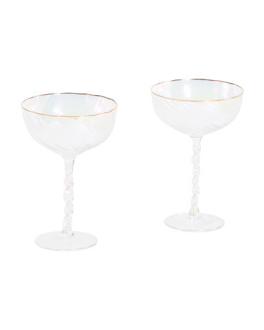 2pk Luster Swirl Gold Tone Rim Coupe Glasses | Marshalls