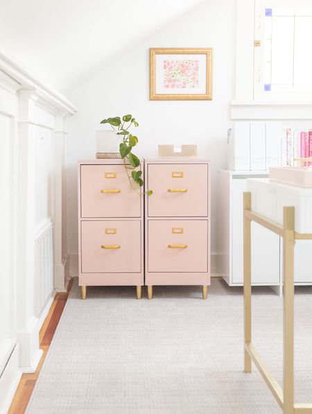 Love these pink filing cabinets (also come in white/gold)! They fly in and out of stock, though, so order them while you can! 

#LTKhome