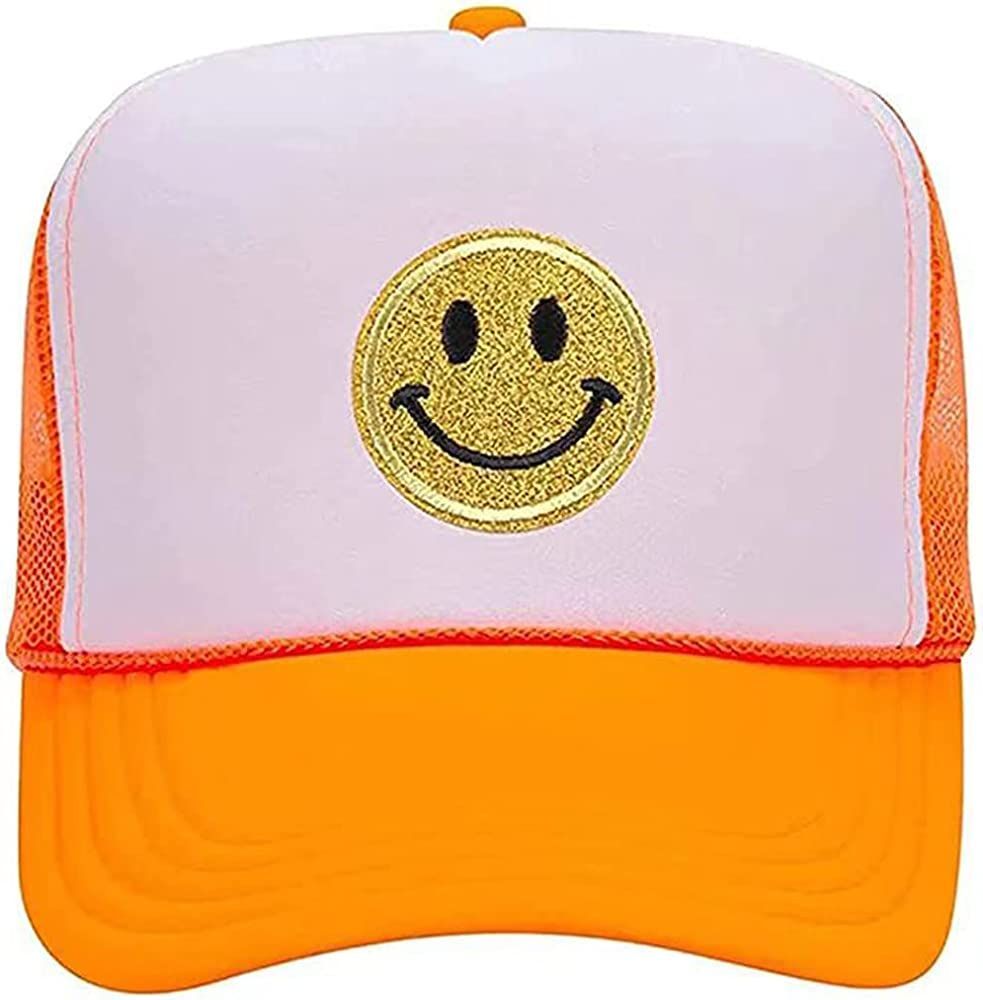 Lin Su Fashion Smiley Face Sequins Printing Neon High Crown Foam Mesh Back Trucker Hat-for Men and W | Amazon (US)