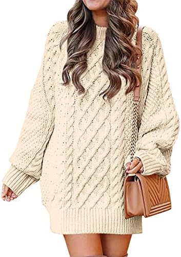 ANRABESS Women 2023 Fall Crewneck Long Sleeve Oversized Cable Knit Chunky Pullover Short Sweater ... | Amazon (US)