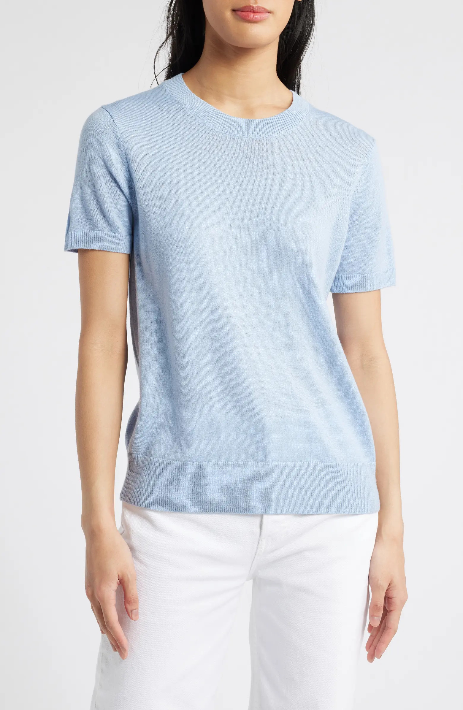 Short Sleeve Merino Wool Blend Crewneck Sweater | Nordstrom