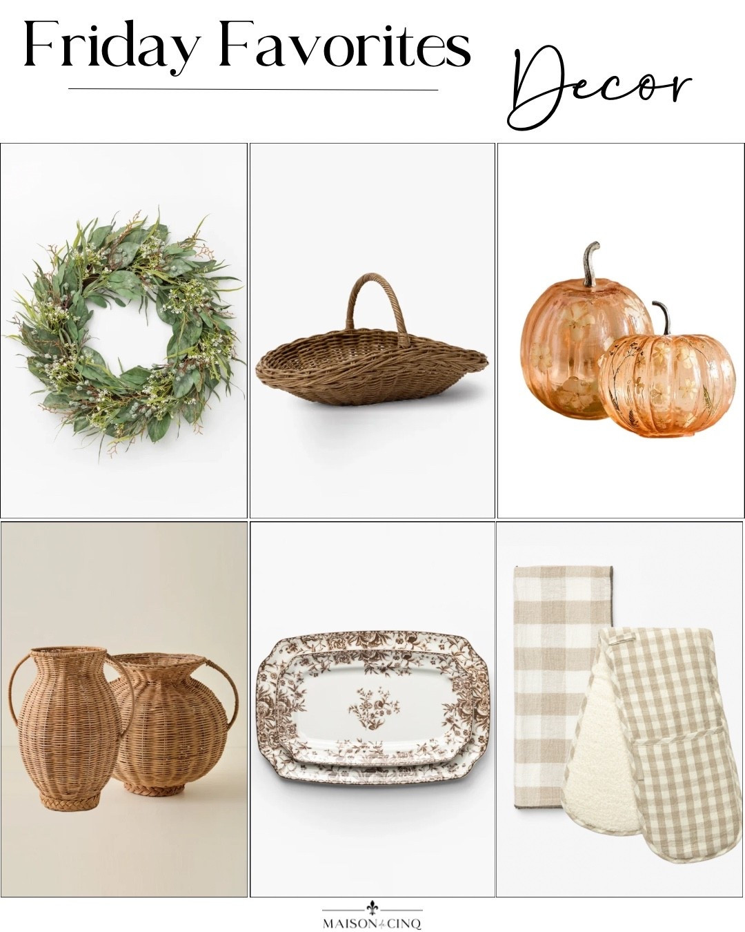 So many gorgeous finds for Friday Favorites this week and almost all are on sale! Glass pumpkins, rattan vase like McGee for less, the most gorgeous fall wreath and more!

Home decor, fall decor, kitchen decor, platter, fall entertaining, basket

#LTKSeasonal #LTKHome #LTKSaleAlert