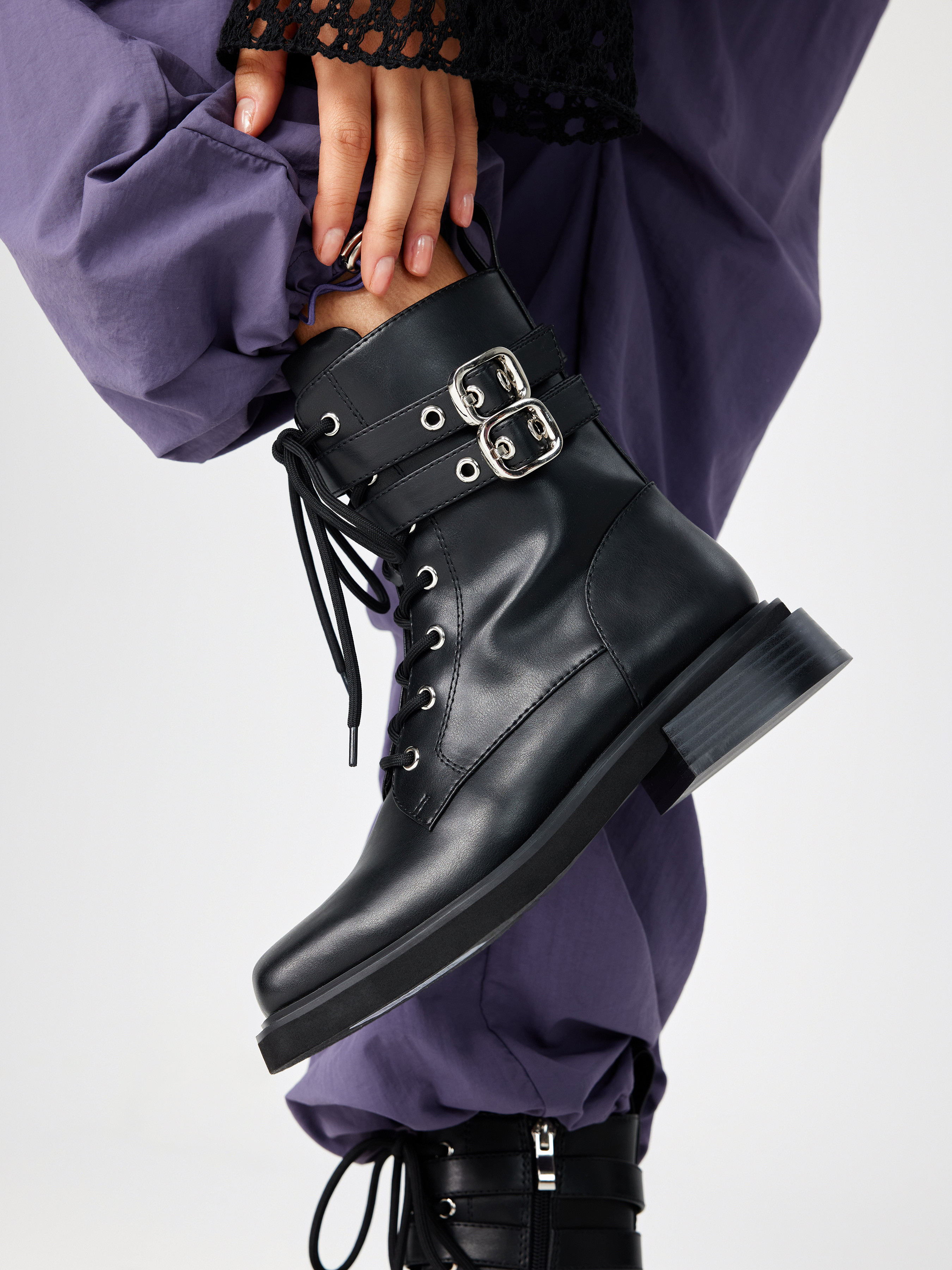 Festival Outfits Faux Leather Buckle Detail Lace Up Ankle Chelsea Boots For Daily Casual Music Fe... | Cider
