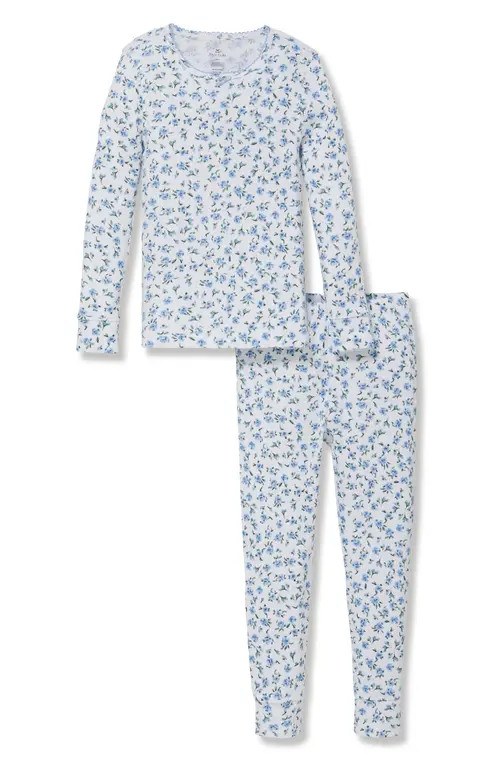 Petite Plume Blue Floral Pointelle Fitted Two-Piece Pajama Set at Nordstrom, Size 14 | Nordstrom