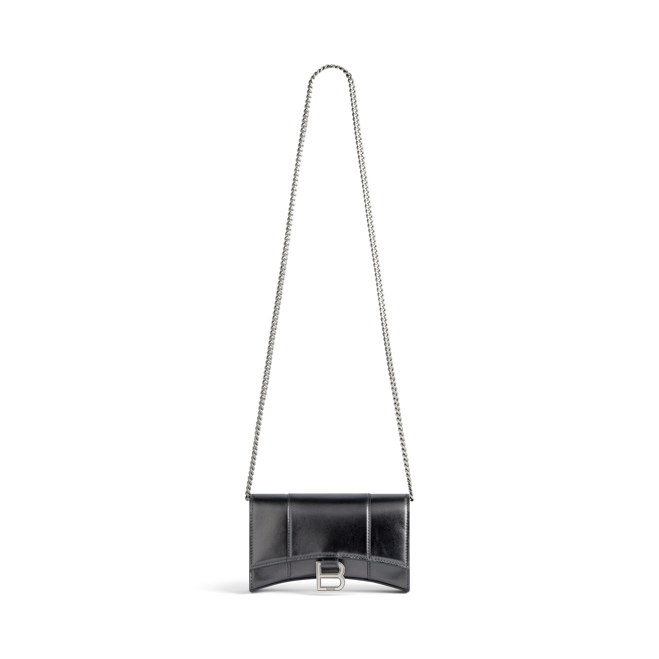 Women's Hourglass Wallet On Chain Crocodile Embossed in Black | Balenciaga US | Balenciaga