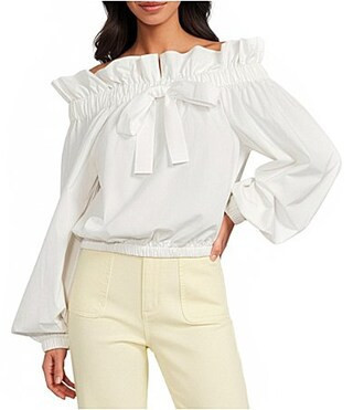 A Loves A Ruffle Off-the-Shoulder Long Balloon Sleeve Bubble Hem Coordinating Top - XS | Dillard's