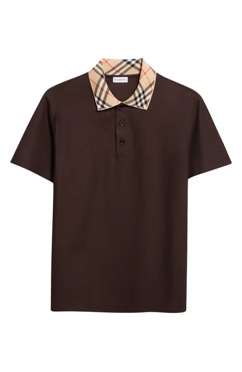 burberry Evan Check Collar Cotton Piqué Polo in Clove Brown at Nordstrom, Size Xxx-Large | Nordstrom