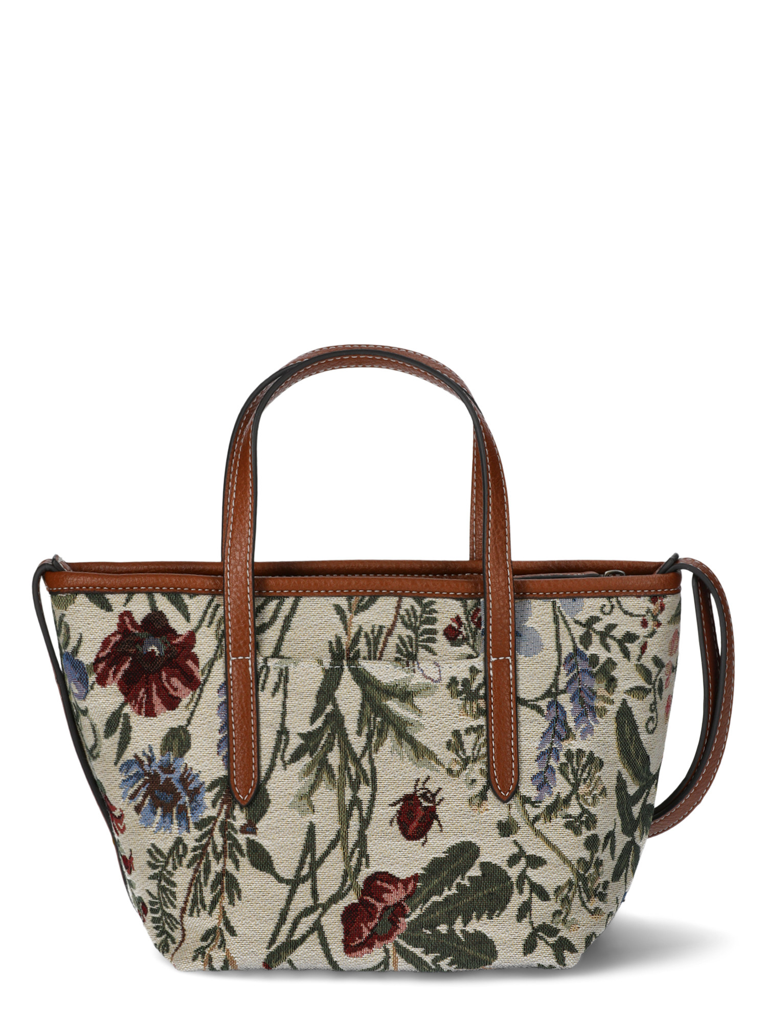 Time and Tru Women's Floral Vine Mini Tote Crossbody, Brown | Walmart (US)