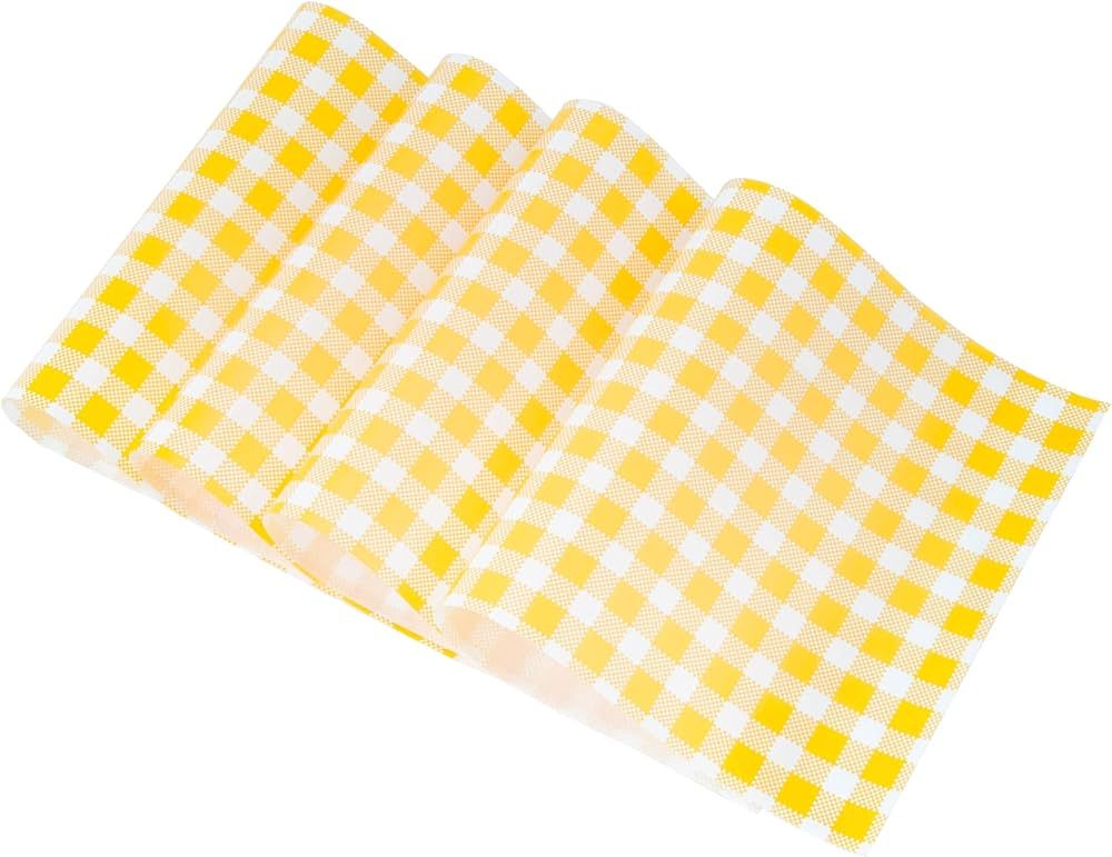 NATURALABEL 100 Pcs Wax Paper, 12" x 7.5" Yellow and White Checkered Greaseproof Paper, Wax Paper... | Amazon (US)