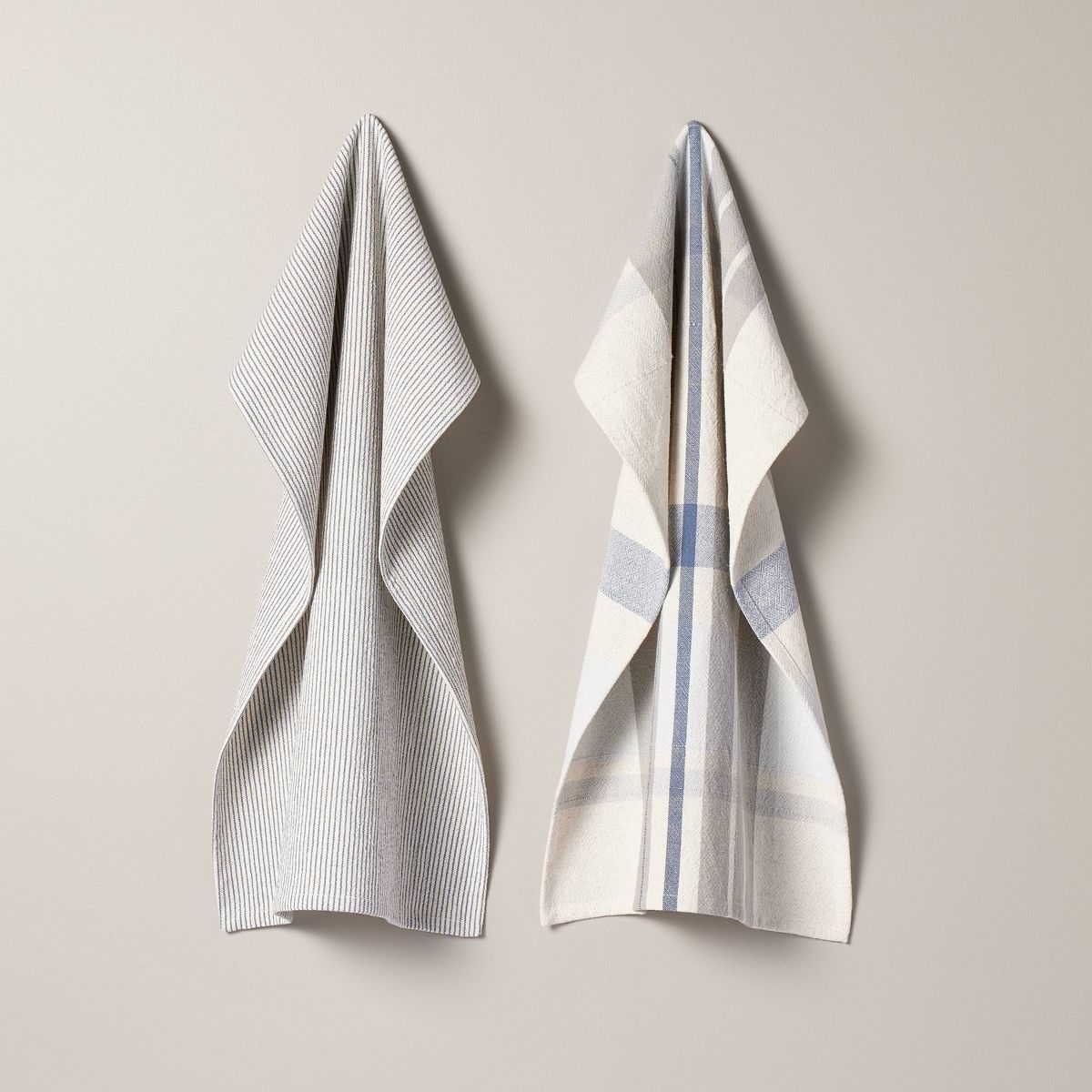 2ct Plaid & Stripe Kitchen Towels Blue/Gray/Cream - Hearth & Hand™ with Magnolia | Target
