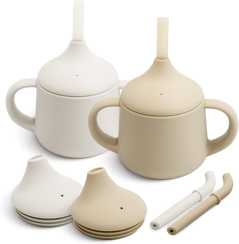 Moonkie Vasos de silicona para bebés | Taza de entrenamiento de 3 etapas con popote para bebés ... | Amazon (US)
